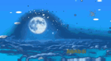 a cartoon drawing of a full moon in the sky