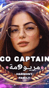 a picture of a woman with the words co captain harmony family below her