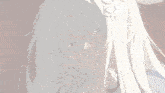 a girl with long white hair is crying with a flower in her hair