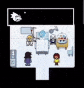 a video game scene with a person in a hospital bed surrounded by other characters .