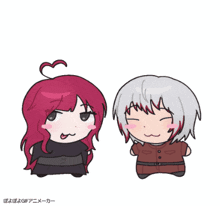 a cartoon drawing of a girl with red hair and a white haired girl