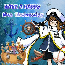 a happy nua wednesday card with a cartoon character
