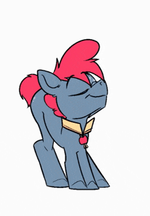 a drawing of a pony with a red mane and a yellow scarf around its neck .