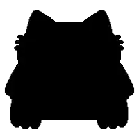 a pixel art drawing of a black cat with a w on its face on a white background .