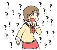 a cartoon of a girl surrounded by question marks .
