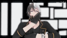 a 3d anime character with a white and black hair style