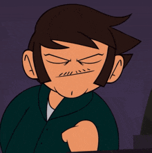a cartoon character with brown hair and a mustache is pointing