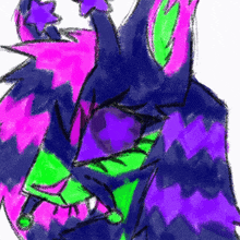 a colorful drawing of a rabbit with purple pink and green fur