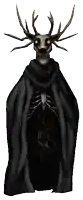 a drawing of a deer with antlers wearing a black cloak