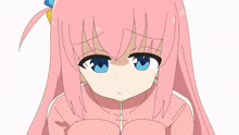 a girl with red hair and a pink haired girl with blue eyes are hugging each other