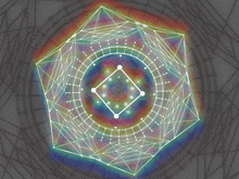 a drawing of a colorful circle with a compass in the middle