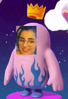 a pink cartoon character has a picture of a woman on it