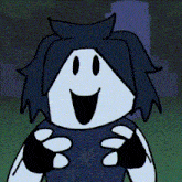 a cartoon character with black hair and a white face is smiling and holding his arms outstretched .