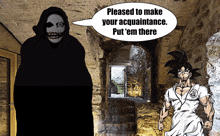 a cartoon of a grim reaper and a cartoon of a dragon ball z character
