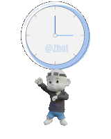 a cartoon character is standing in front of a clock that says @zhut