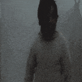a silhouette of a man standing in a foggy area