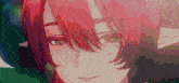 a girl with red hair and green eyes is smiling