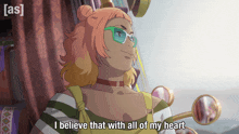 a cartoon of a woman with glasses and the words i believe that with all of my heart