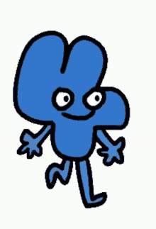 a cartoon drawing of a blue number four with a smiling face
