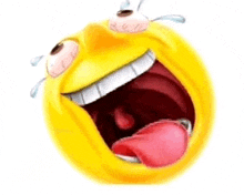 a laughing smiley face with tears coming out of its eyes and tongue sticking out .