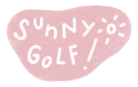 a pink circle with the words " sunny golf " on it