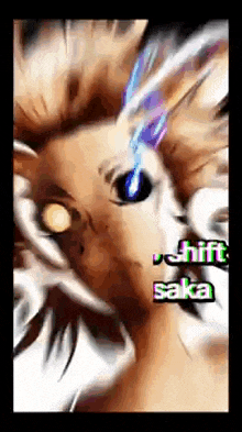 a close up of a deer 's face with the word saka on the bottom right