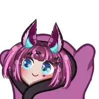 a cartoon of a girl with purple hair and blue eyes