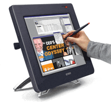 a person is using a pen to draw on a computer screen that says ceo 's center odyssey