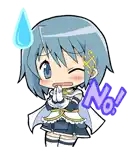 a cartoon of a girl with blue hair and a sticker that says `` no '' .