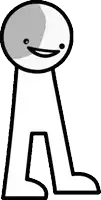 a black and white drawing of a stick figure with a smiling face .