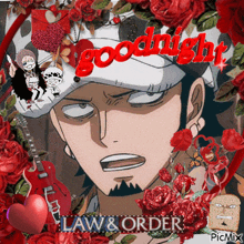 a picture of a man with a hat that says law & order