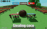 a screenshot of a video game with the words stealing coco at the bottom