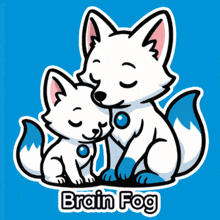 a cartoon of two white foxes with the words brain fog below them