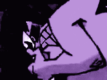 a purple and black pixel art of a person with glasses