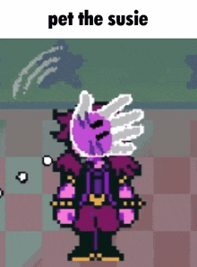 a pixel art of a person with the words pet the susie