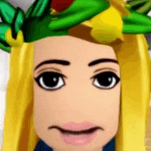 a close up of a cartoon character 's face wearing a green and yellow headband .