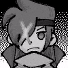 a black and white drawing of a cartoon character with a serious look on his face .