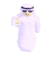 a cartoon character wearing sunglasses and a hijab is dancing .