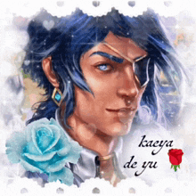 a painting of a man with blue hair and the name kaeya de yu on the bottom