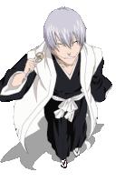 a man in a black and white kimono holding a sword