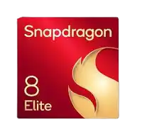 the snapdragon 8 elite logo is a red square with a gold flame .