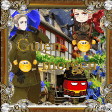 a picture of two soldiers with the words guten morgen written on it