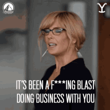 Its Been A Fing Blast Doing Business With You Beth Dutton GIF - Its Been A Fing Blast Doing Business With You Beth Dutton Kelly Reilly GIFs