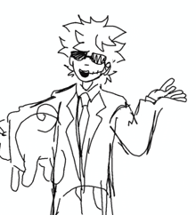 a black and white drawing of a person in a suit and tie .