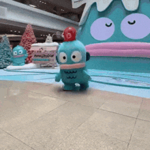 a cartoon character is walking on a tiled floor in a mall