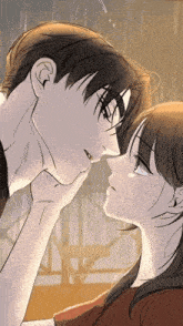 a man and a woman are touching noses in a drawing