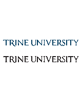 a logo for trine university that is blue and white