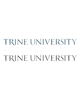 a logo for trine university that is blue and white