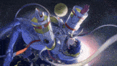 a man in a space suit is floating in the air