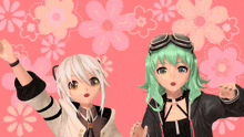 a girl with green hair is standing next to a girl with white hair